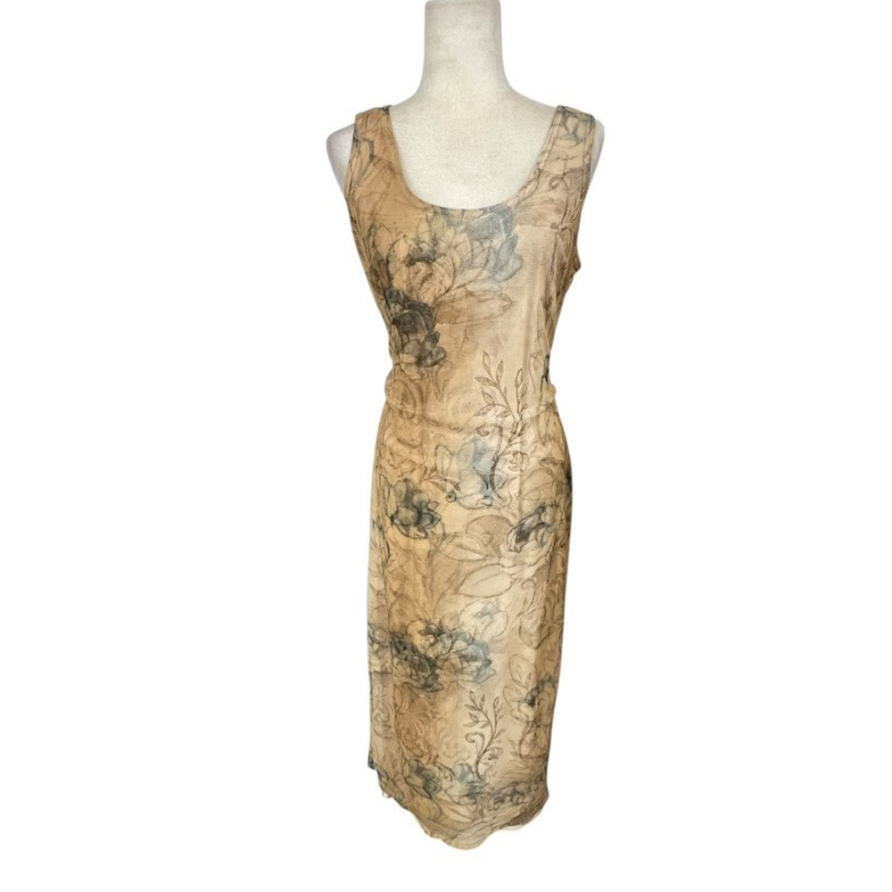 Vintage Joseph Ribkoff Tank Maxi Dress Size 10 Mesh Floral Watercolor Romantic